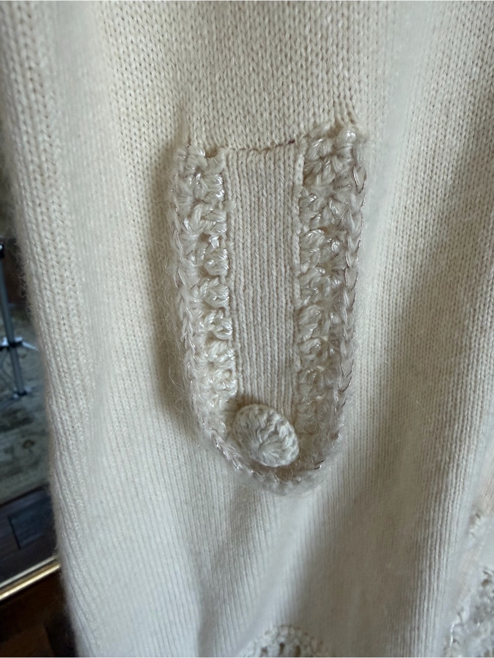 Nanette Lepore Cream Crochet-Trim Long Cardigan Medium NWT - Picture 5 of 7